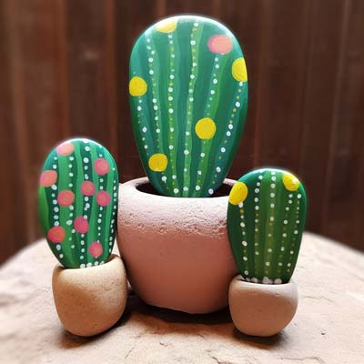 photo of a painted rock cactus craft